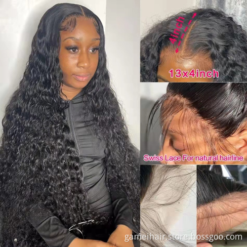 Wholesale 4*4" 13*6" long Deep Wave Lace Frontal Closure Wig Vendor Natural Virgin Brazilian Human Hair Transparent Lace Wig